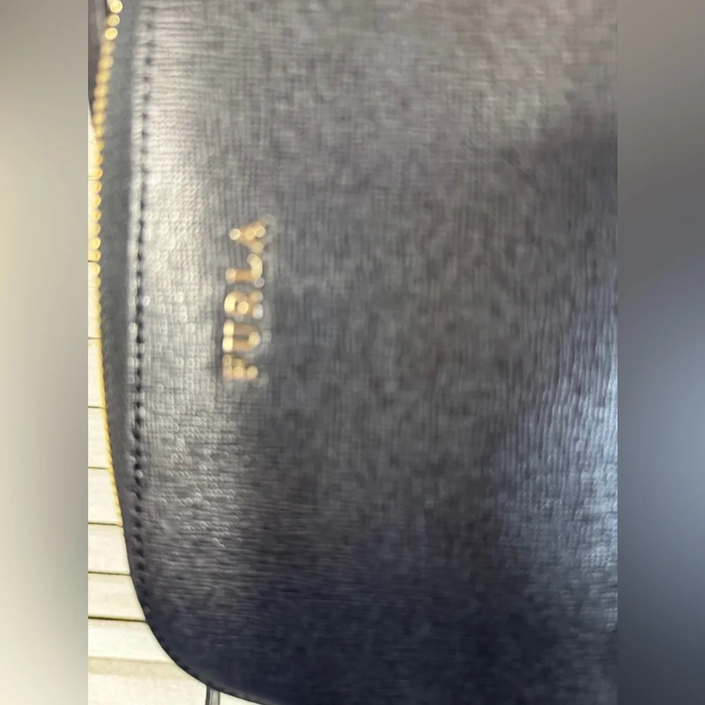 Furla Black Leather Crossbody Bag Gold Chain Boheme Mini Designer Classic Chic